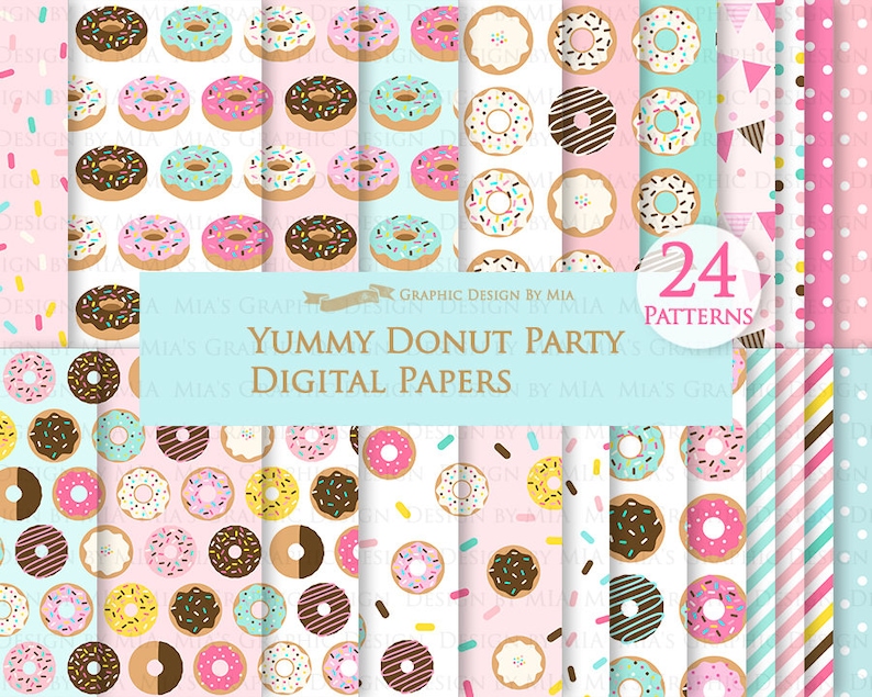 Donut, Yummy Donut Party, Doughnut, Donut Sprinkle Digital Paper Pack Instant Download DP064 image 1