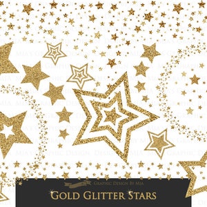 Gold Stars,  Gold Glitter, Star Digital, Stars Clip Art - Instant Download - CA023