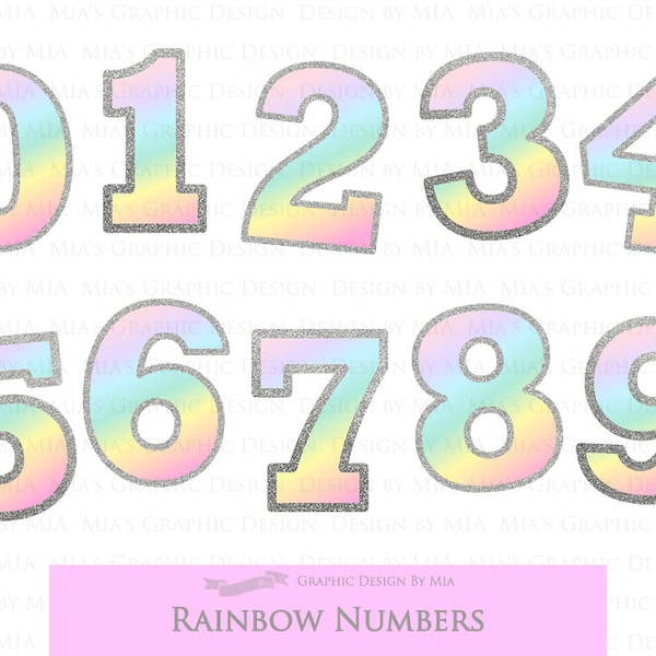 Rainbow Numbers, Silver Glitter Numbers, Number Clip Art - Instant  Download - LE038