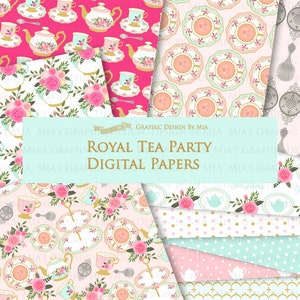 Tea, Tea Party, Tea Cup, Afternoon Tea, Rose, Pink & Mint Tea Clip Art Digital Paper Set Instant Download image 8