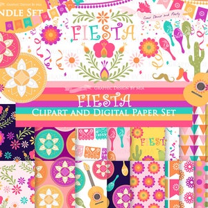 Fiesta, Sombrero, Mariachi Guitar, Mexican Hat, Wedding, Maracas, Mexican Party  Clip Art + Digital Paper Set - Instant Download