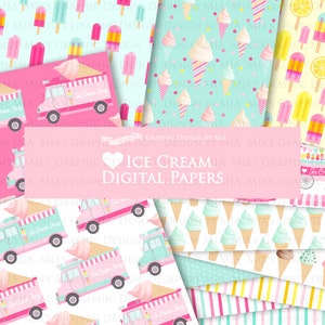 Ice Cream, Ice Cream Truck, Ice Cream Party, Popsicle, Ice Cream Cart, Ice Cream Cone Digital Paper Pack Instant Download DP207 image 4