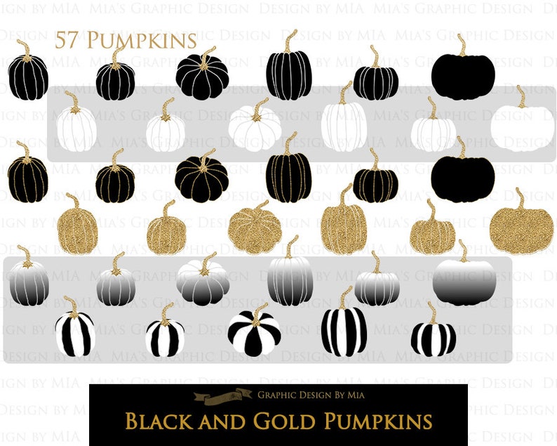 Black and Gold Pumpkins, Pumpkin, Black Pumpkin, Gold Pumpkin, Pumpkin Digital, Pumpkin Clip Art Digital Paper Set image 4