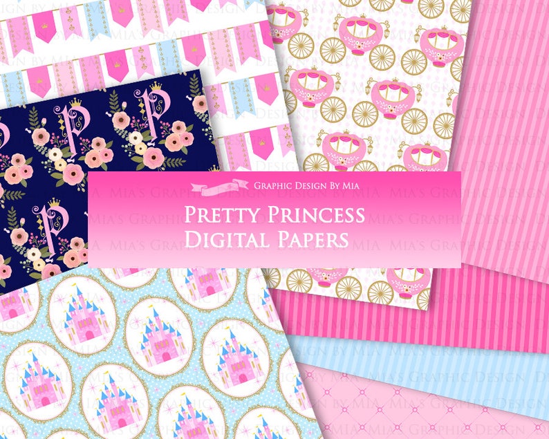 Princess, Princess Dress, Birthday Part, Princess Party, Royal, Pink, Princess Digital Paper Pack Instant Download DP111 image 4