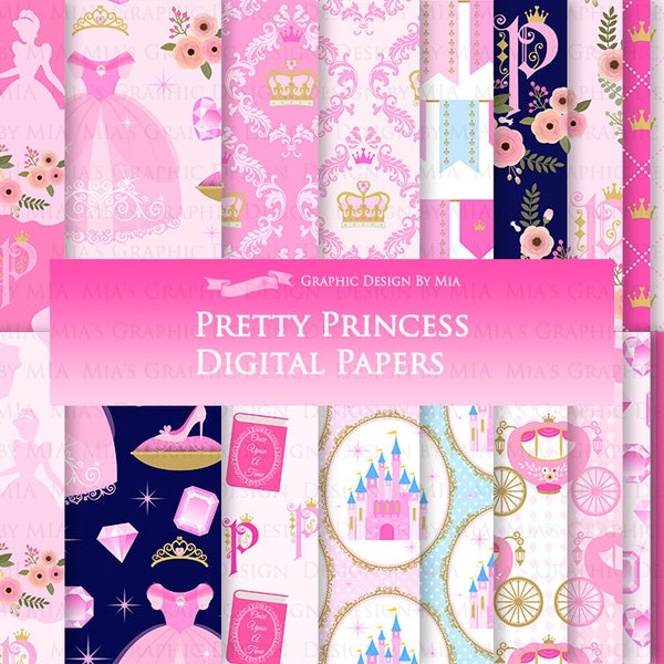Princess, Princess Dress, Birthday Part, Princess Party, Royal, Pink, Princess Digital Paper Pack - Instant Download - DP111