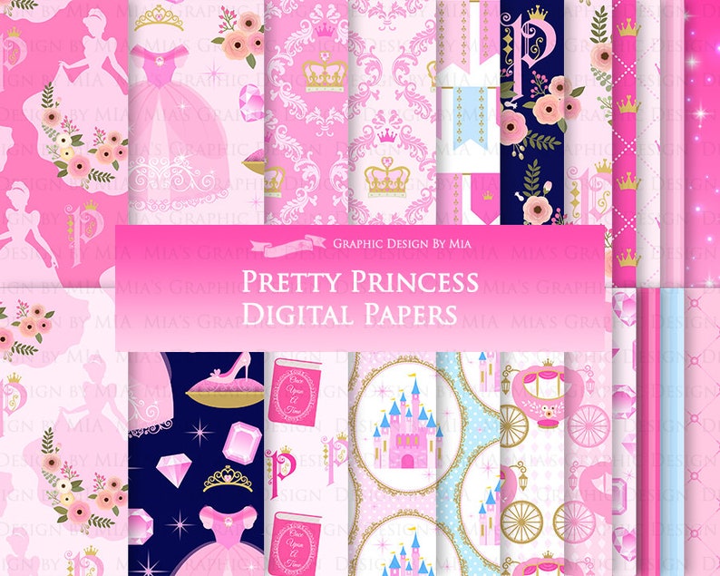 Princess, Princess Dress, Birthday Part, Princess Party, Royal, Pink, Princess Digital Paper Pack Instant Download DP111 image 1