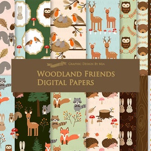 Woodland Friends, Woodland Animals, Forest Friends, Woodland Digital Paper Pack, Camping Digital Paper Pack - Instant Download - DP184