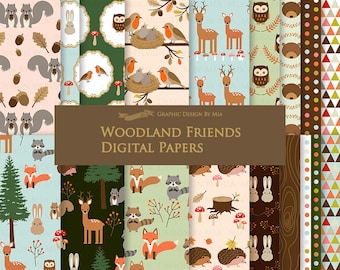 Woodland Friends, Woodland Animals, Forest Friends, Woodland Digital Paper Pack, Camping Digital Paper Pack - Instant Download - DP184