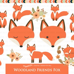 Fox Clipart, Red Fox, Woodland Friends, Fox Digital, Fox, Autumn, Fall ...