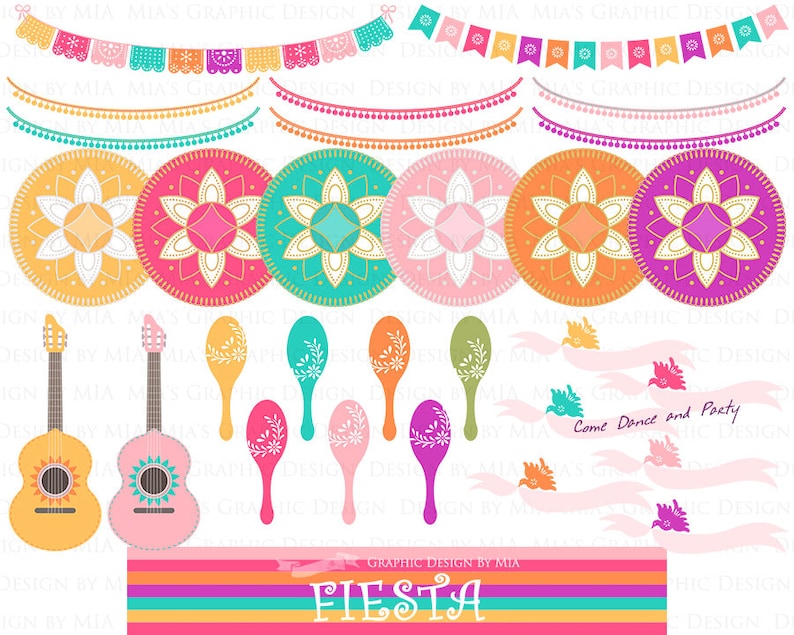 Fiesta Clip Art, Sombrero, Mariachi Guitar, Mexican Hat, Wedding, Maracas, Mexican Party Clip Art Instant Download CA077 image 2