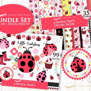 Ladybug, Ladybug Graphic, Ladybug Images, Ladybug Party, Ladybug Digital Clip Art Digital Paper Set Instant Download image 2