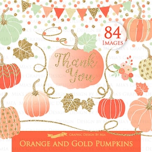 Orange and Gold Pumpkins, Pumpkin, Orange Pumpkin, Gold Pumpkin, Pumpkin Digital, Pumpkin Clip Art Instant Download CA194 image 1