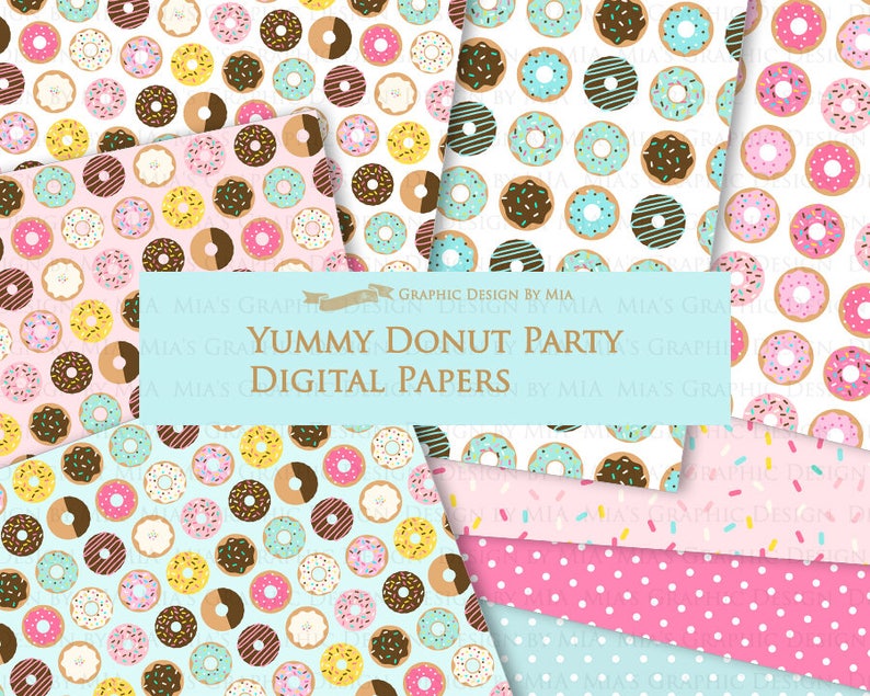 Donut, Yummy Donut Party, Doughnut, Donut Sprinkle Digital Paper Pack Instant Download DP064 image 2