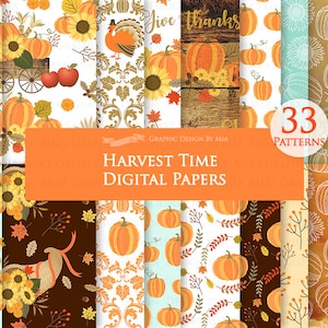 Thanksgiving, Harvest, Harvest Time, Autumn, Fall Digital Paper Pack - Instant Download - DP171