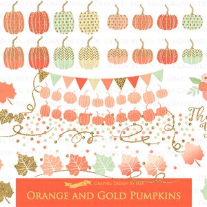 Orange and Gold Pumpkins, Pumpkin, Orange Pumpkin, Gold Pumpkin, Pumpkin Digital, Pumpkin Clip Art Digital Paper Set image 5