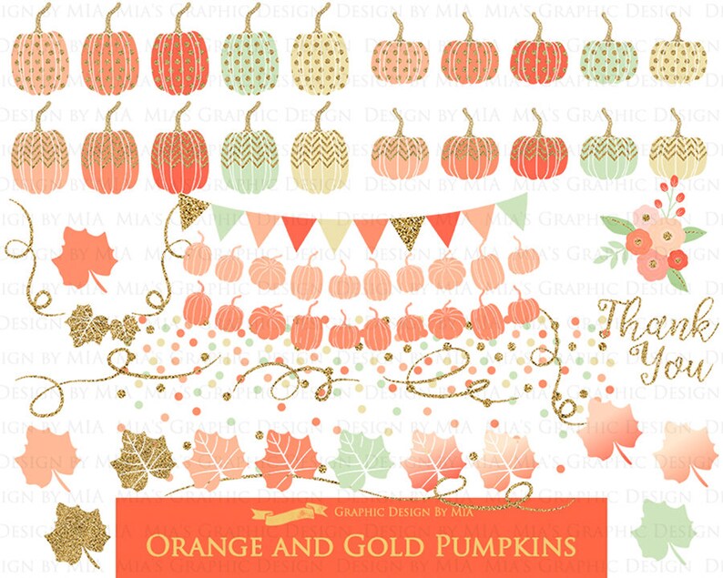 Orange and Gold Pumpkins, Pumpkin, Orange Pumpkin, Gold Pumpkin, Pumpkin Digital, Pumpkin Clip Art Digital Paper Set image 5