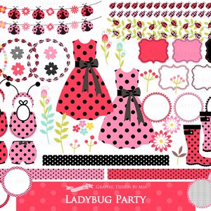 Ladybug, Ladybug Graphic, Ladybug Images, Ladybug Party, Ladybug Digital Clip Art Digital Paper Set Instant Download image 5