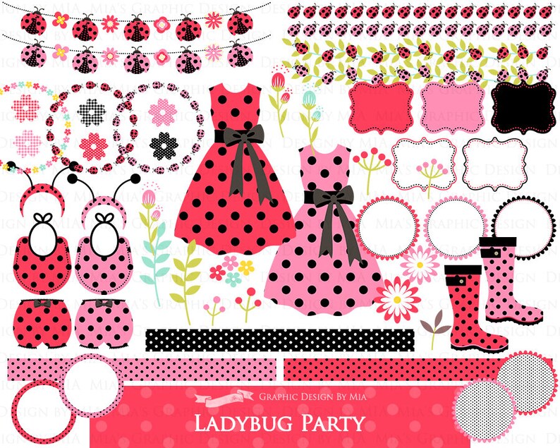 Ladybug, Ladybug Graphic, Ladybug Images, Ladybug Party, Ladybug Digital Clip Art Digital Paper Set Instant Download image 5