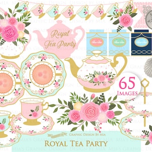 Tea, Tea Party, Tea Cup, Afternoon Tea, Rose, Pink & Mint Tea Clip Art - Instant Download - CA199