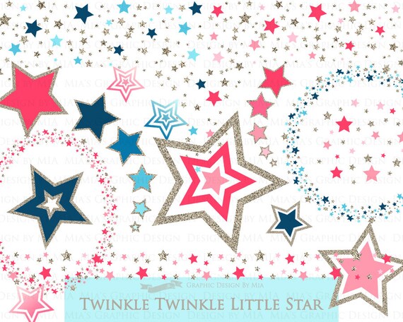 Red Blue Silver Stars, Silver Glitter, Star Digital, Twinkle Twinkle Little Star, Stars Clip Art - Instant Download - CA206 Il_570xn