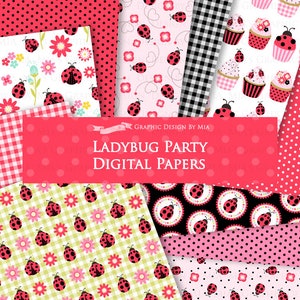 Ladybug, Ladybug Graphic, Ladybug Images, Ladybug Party, Ladybug Digital Clip Art Digital Paper Set Instant Download image 8