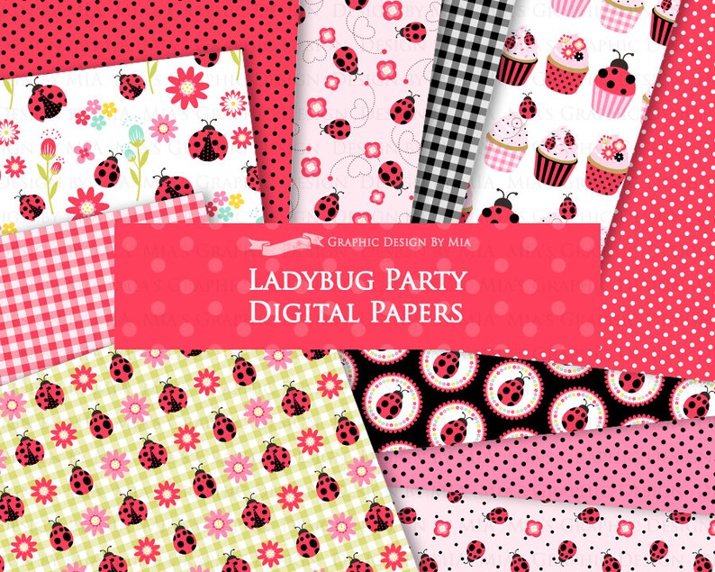 Ladybug, Ladybug Graphic, Ladybug Images, Ladybug Party, Ladybug Digital Clip Art Digital Paper Set Instant Download image 8