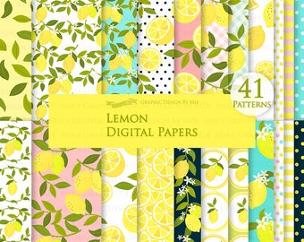 Lemon, Lemon Patterns, Lemon Digital, Lemon Digital Paper Pack - Instant Download - DP211