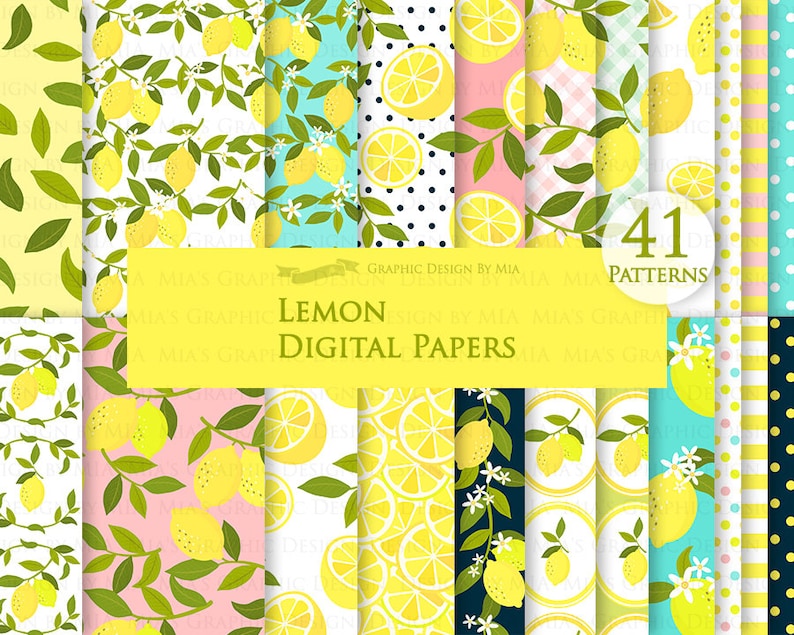 Lemon, Lemon Patterns, Lemon Digital, Lemon Digital Paper Pack ...
