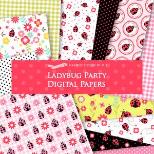 Ladybug, Ladybug Graphic, Ladybug Images, Ladybug Party, Ladybug Digital Clip Art Digital Paper Set Instant Download image 7