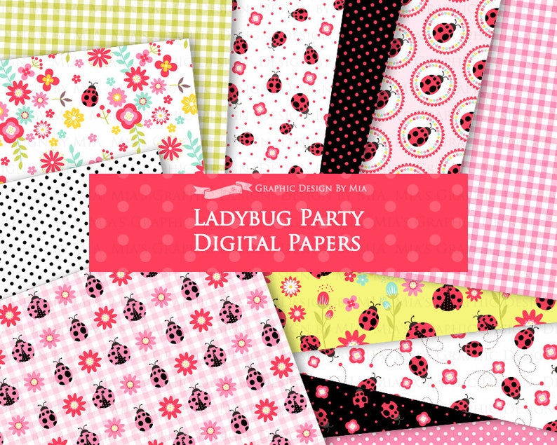 Ladybug, Ladybug Graphic, Ladybug Images, Ladybug Party, Ladybug Digital Clip Art Digital Paper Set Instant Download image 7