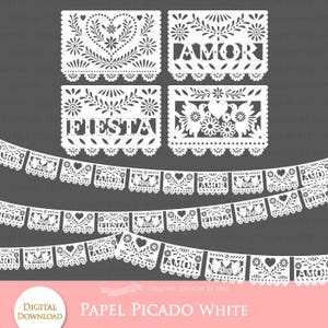 White Papel Picado / Papel Picado / Fiesta Bunting / Bunting Clip Art - Instant  Download - CA072