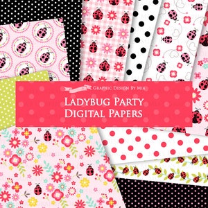 Ladybug, Ladybug Graphic, Ladybug Images, Ladybug Party, Ladybug Digital Clip Art Digital Paper Set Instant Download image 9