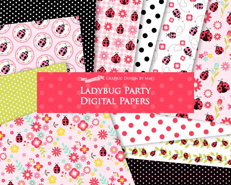 Ladybug, Ladybug Graphic, Ladybug Images, Ladybug Party, Ladybug Digital Clip Art Digital Paper Set Instant Download image 9