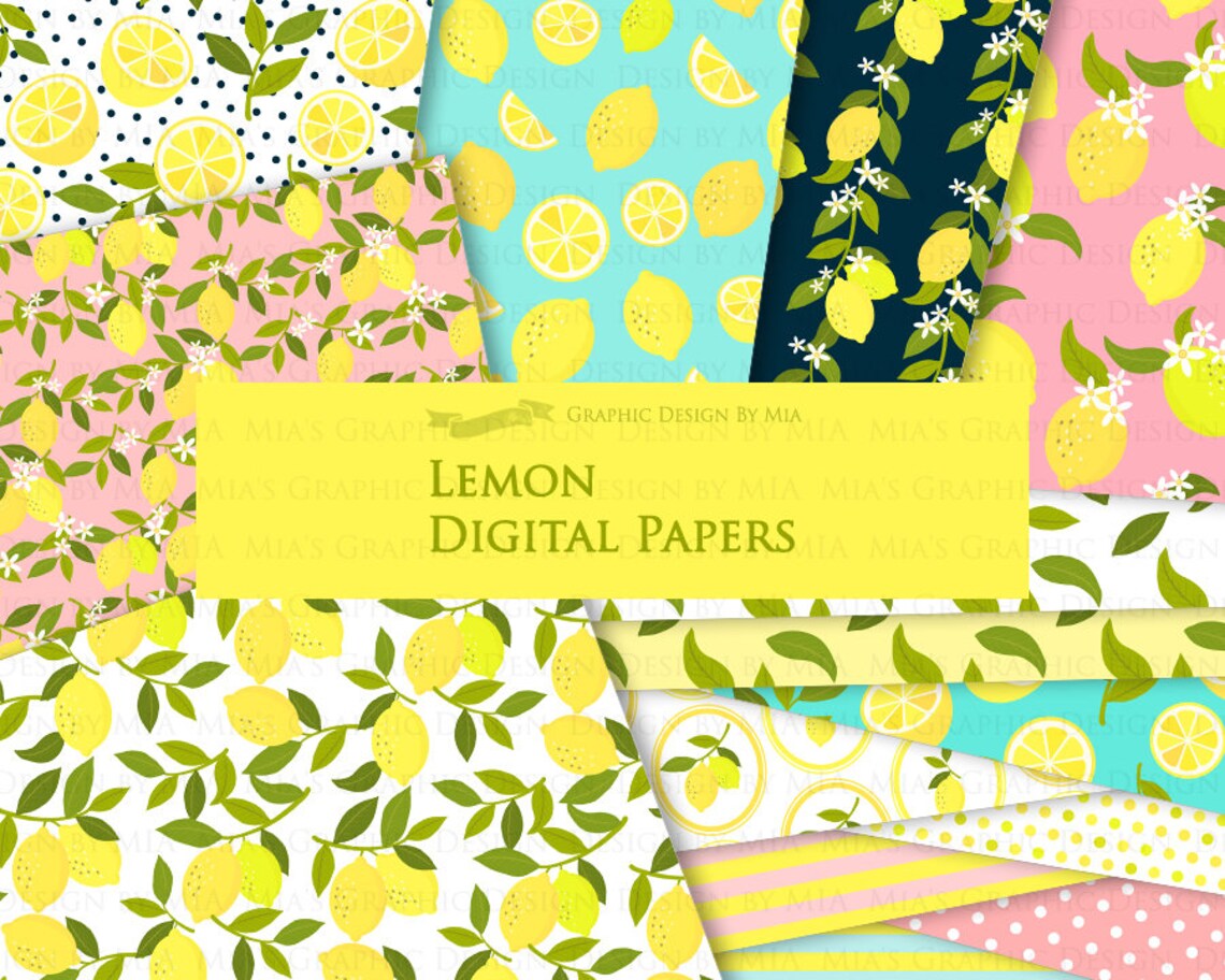 Lemon, Lemon Patterns, Lemon Digital, Lemon Digital Paper Pack ...