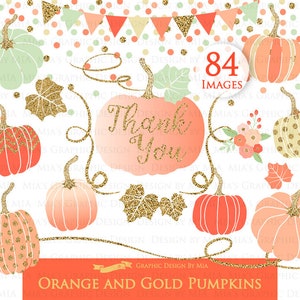 Orange and Gold Pumpkins, Pumpkin, Orange Pumpkin, Gold Pumpkin, Pumpkin Digital, Pumpkin Clip Art Digital Paper Set image 3