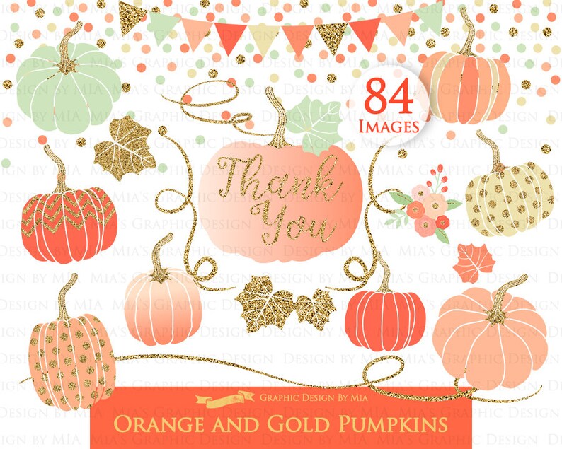 Orange and Gold Pumpkins, Pumpkin, Orange Pumpkin, Gold Pumpkin, Pumpkin Digital, Pumpkin Clip Art Digital Paper Set image 3