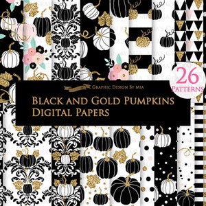 Black and Gold Pumpkins, Pumpkin, Black Pumpkin, Gold Pumpkin, Pumpkin Digital, Pumpkin Clip Art Digital Paper Set image 6