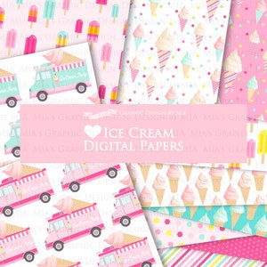 Ice Cream, Ice Cream Truck, Ice Cream Party, Popsicle, Ice Cream Cart, Ice Cream Cone Digital Paper Pack Instant Download DP207 image 3