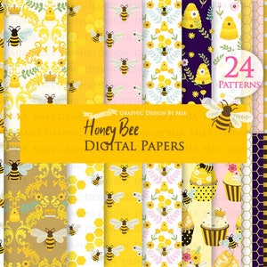Bee, Honey Bee, Queen Bee, Bee Cupcake, Beehive Digital Paper Pack - Instant Download - DP196