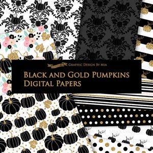 Black and Gold Pumpkins, Pumpkin, Black Pumpkin, Gold Pumpkin, Pumpkin Digital, Pumpkin Clip Art Digital Paper Set image 7