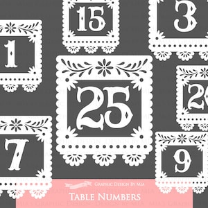 White Table Numbers / Wedding Table Numbers / Papel Picado / Fiesta Clip Art - Instant  Download - CA132