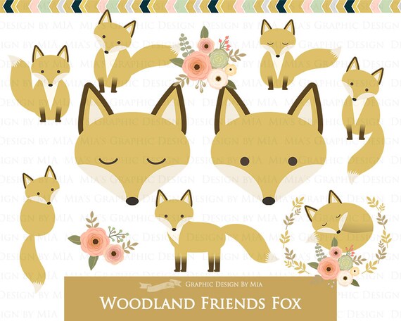 Fox Clipart, Flat Gold Fox, Woodland Friends, Fox Digital, Fox Clip Art - Instant Download - CA16