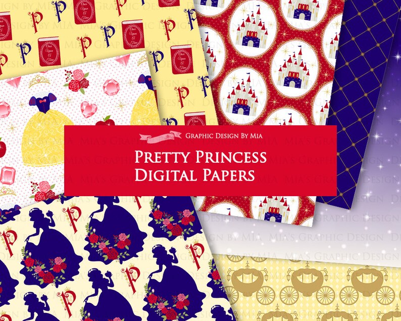 Princess, Princess Dress, Birthday Part, Princess Party, Royal, Snow White, Princess Digital Paper Pack Instant Download DP199 image 3