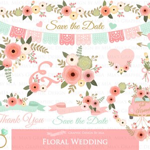 Floral Wedding, Pink Flower, Pink Wedding Car, Wedding, Save the Date, Flower Clip Art - Instant Download - CA144