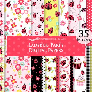 Ladybug, Ladybug Graphic, Ladybug Images, Ladybug Party, Ladybug Digital Clip Art Digital Paper Set Instant Download image 6