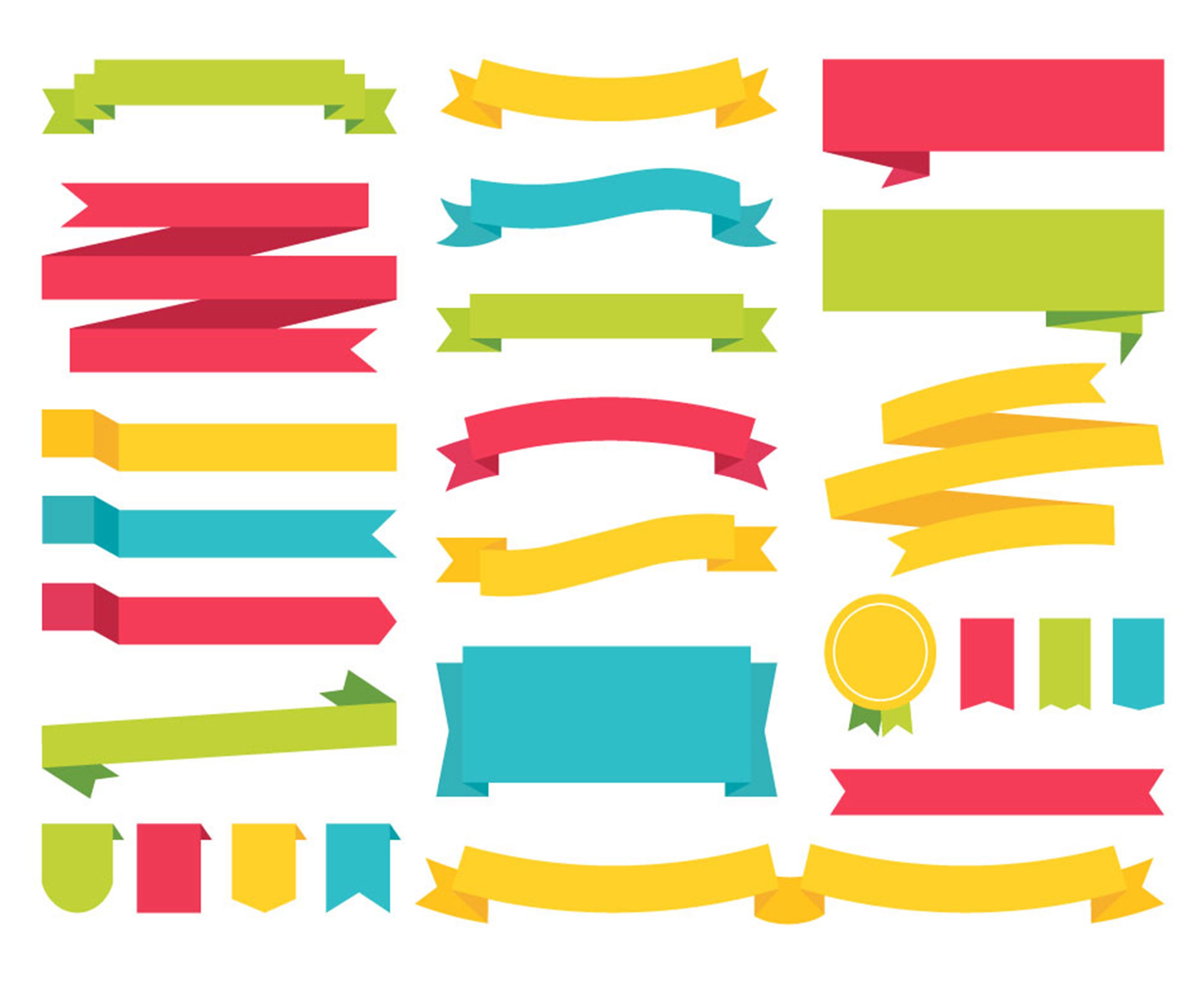 Banners & Ribbons / Vector and PNG / Colorful Clipart Flag Etsy