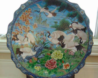 Rare Large Vintage Antique Collectible Chinese Cloisonne Charger Plate