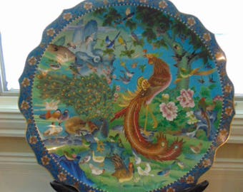 Rare Large Vintage Antique Collectible Chinese Cloisonne Charger Plate