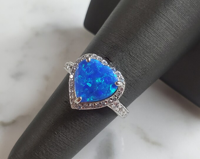 Womens Estate Sterling Silver Modernist Blue Opal Heart Ring 3.2g E4218