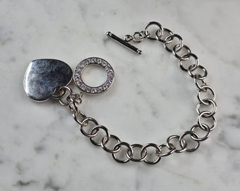 Womens Vintage Estate Sterling Silver Heart Charm Bracelet 23.2g E4957